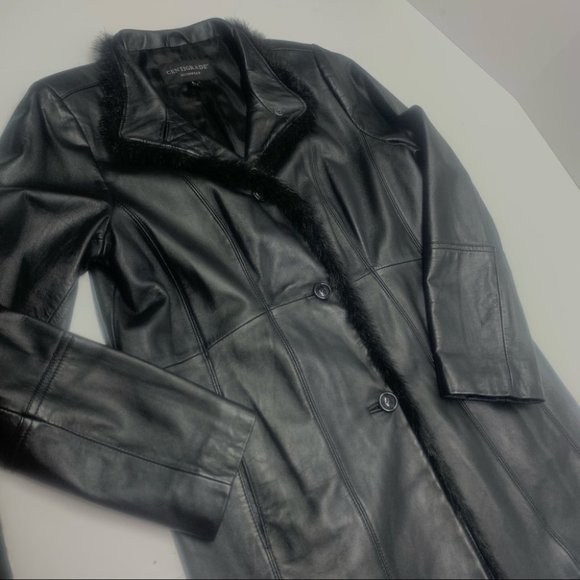 . Centrigrade Outerwear Leather Jacket Faux Fur Trim Black - Picture 6 of 14